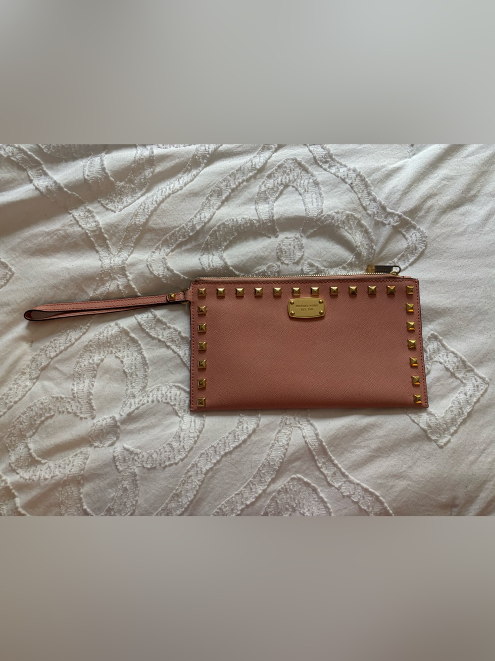 Michael Kors Rose Pink Studded Leather Wristlet Pouch